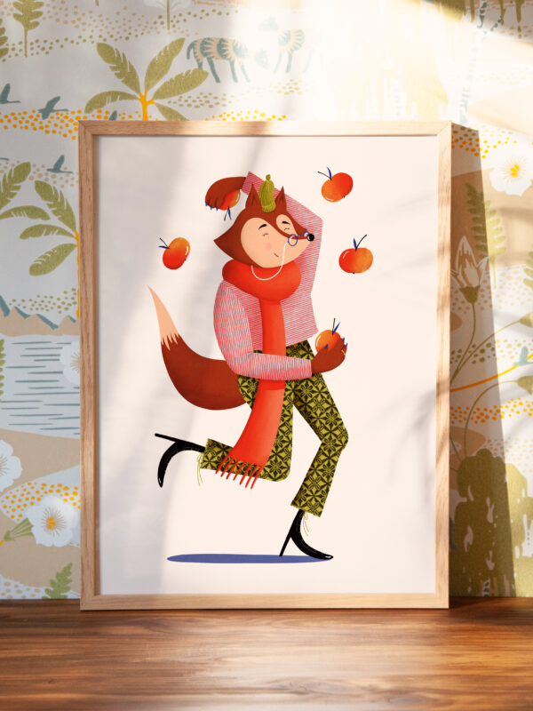 En illustration som går att köpa, av en karaktär som jonglerar med äpplen.